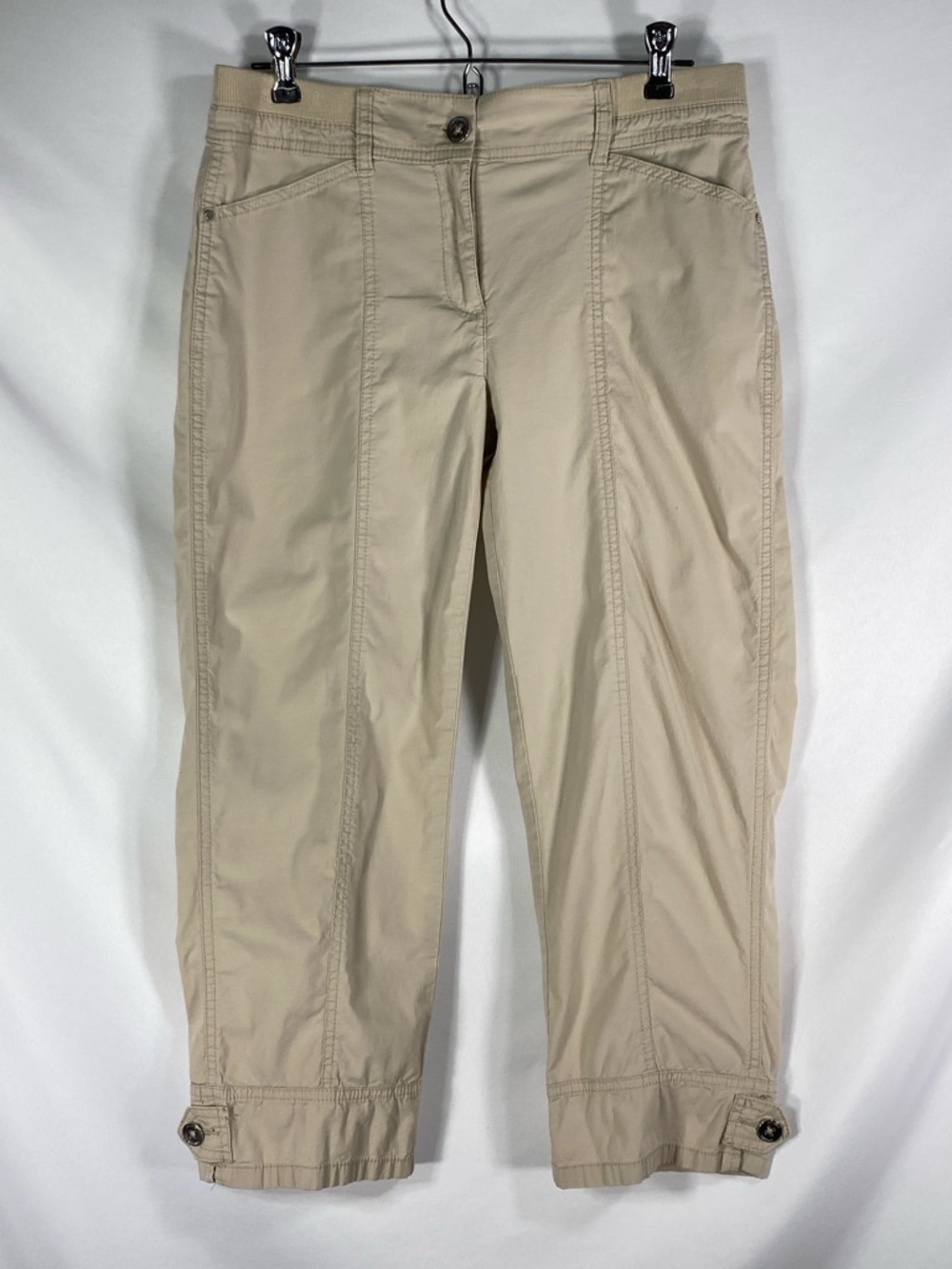 Chico's Light Khaki Button-Tab Capri Pants 00 US 2 Casual Summer Crop Tan